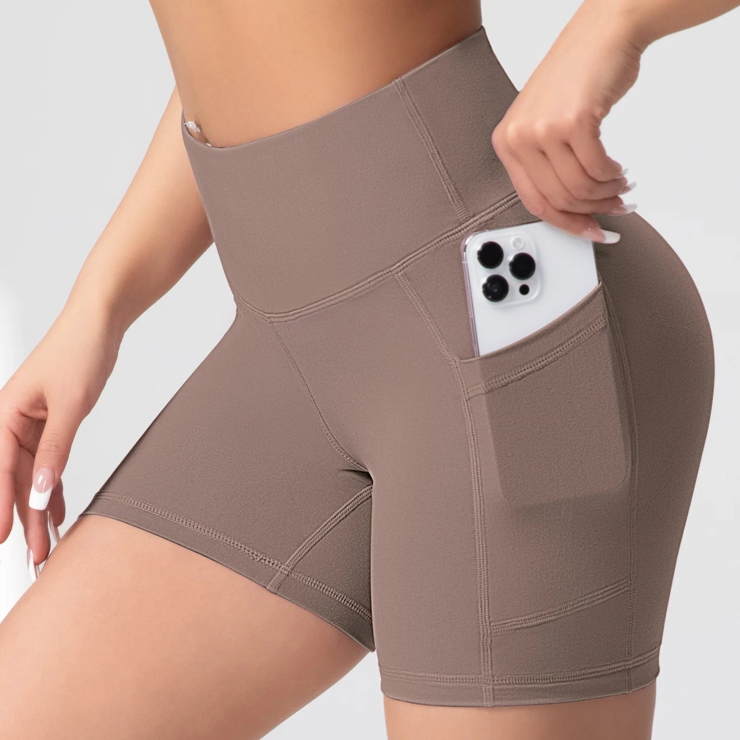 Yoga Shorts with Pockets High Waist Butt Lifting Cycling Tight Elastic Slim Running Fitness Women Shorts Sportswear