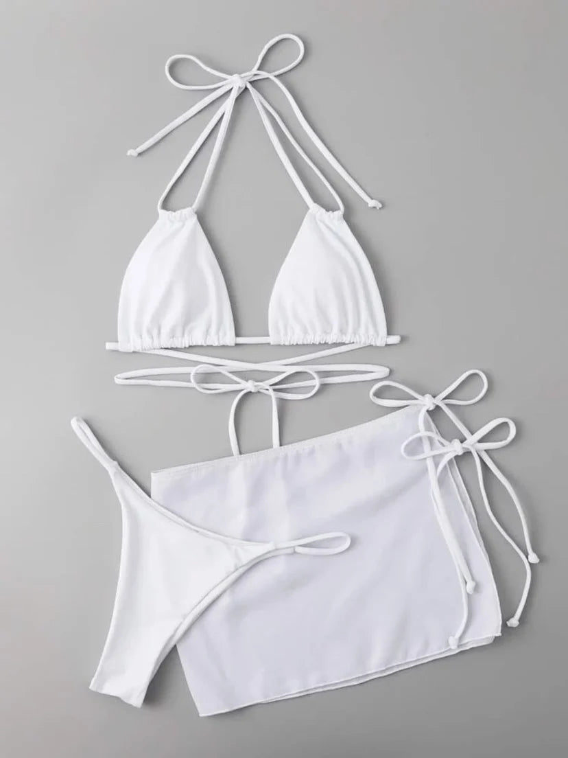 3 Pieces Thong Bikini Women With Skirt Trikini Swimwear Female Triangle Swimsuit Beach Wear Bathing Swimming Suit Summer