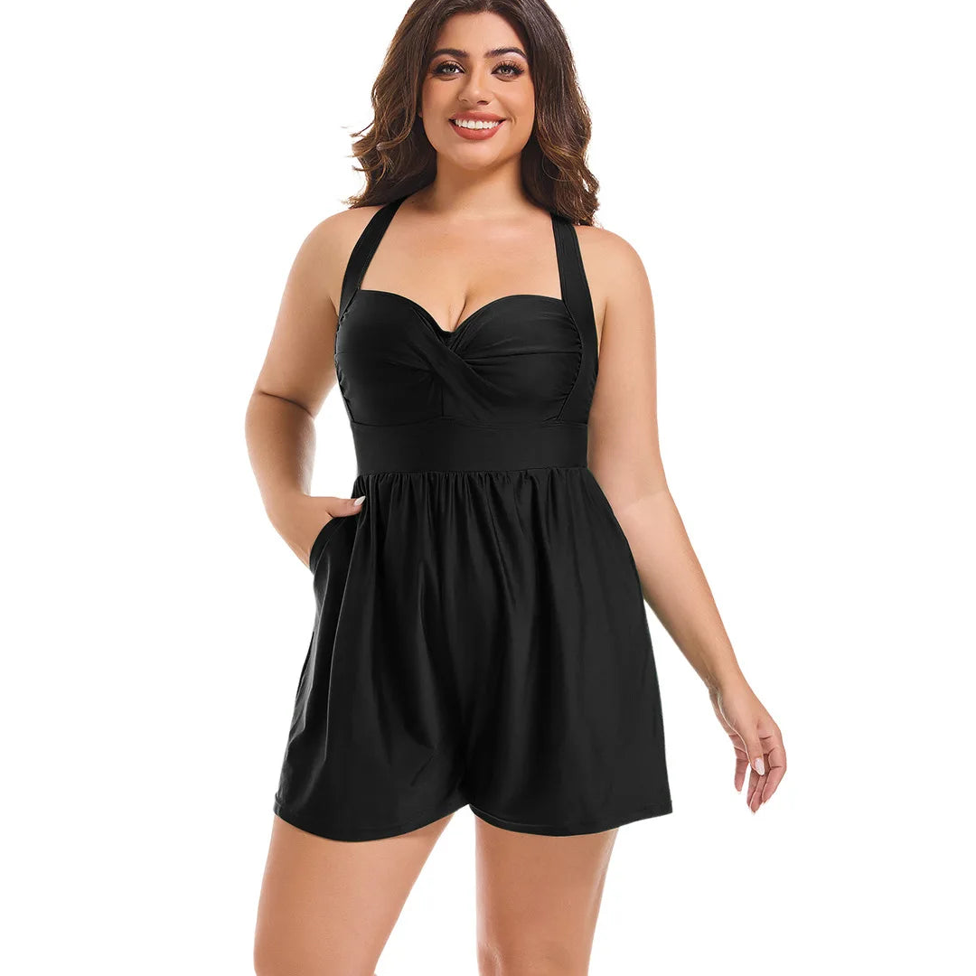 Summer Swimwear Woman Plus Size Swimsuits Curvy Women Tummy Control Bathing Suits Wide Leg Romper Beach Beach Outfits