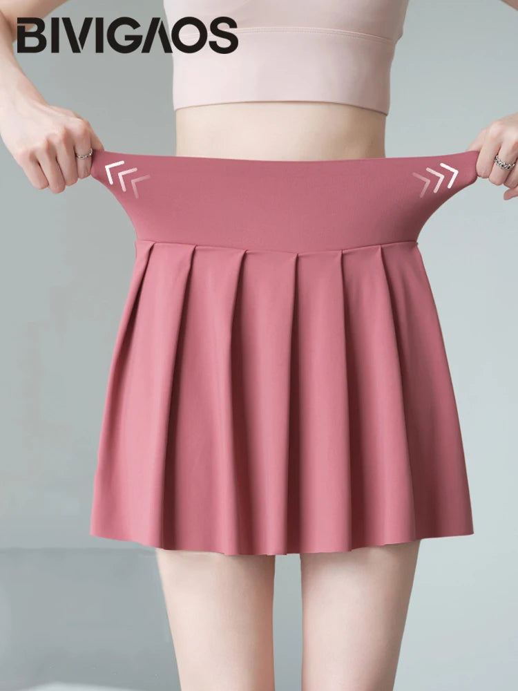 Pleated Skirts Shorts With Pocket Women Sharkskin Sport Fitness Tennis Mini Short Skirt