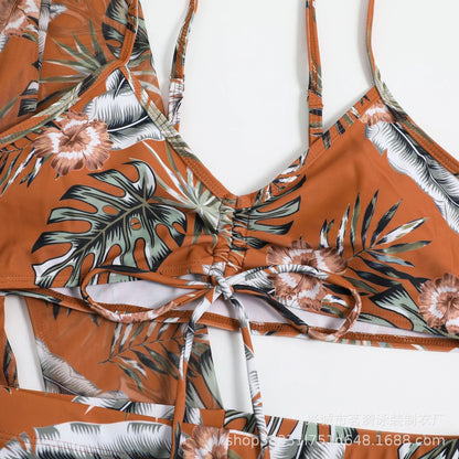 Summer Print Bikinis Swimwear Female Swimsuit Beachwear Push Up Three-Piece Bikini Set Women Swimming Bathing Suit