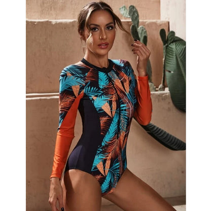 Surfing Sport Push Up Long Sleeve Set One Piece Bathers Women Floral Swimwear Bathing Suit Summer Beachwear