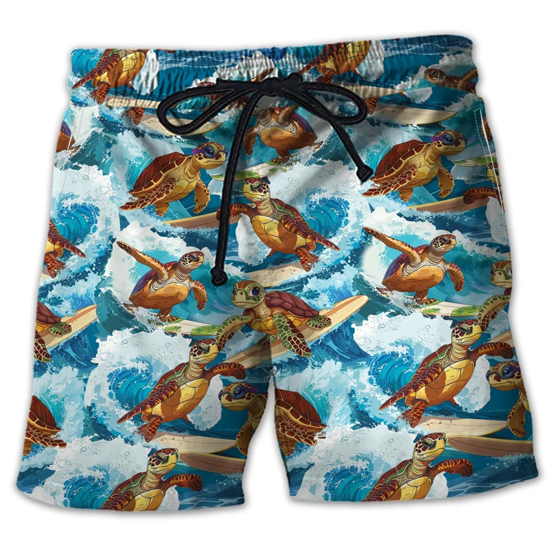 Animal Turtle 3D Printed Short Pants For Men Clothes Casual Hawaiian Sea Animal Beach Shorts Loggerheads Trunks Kids Trousers