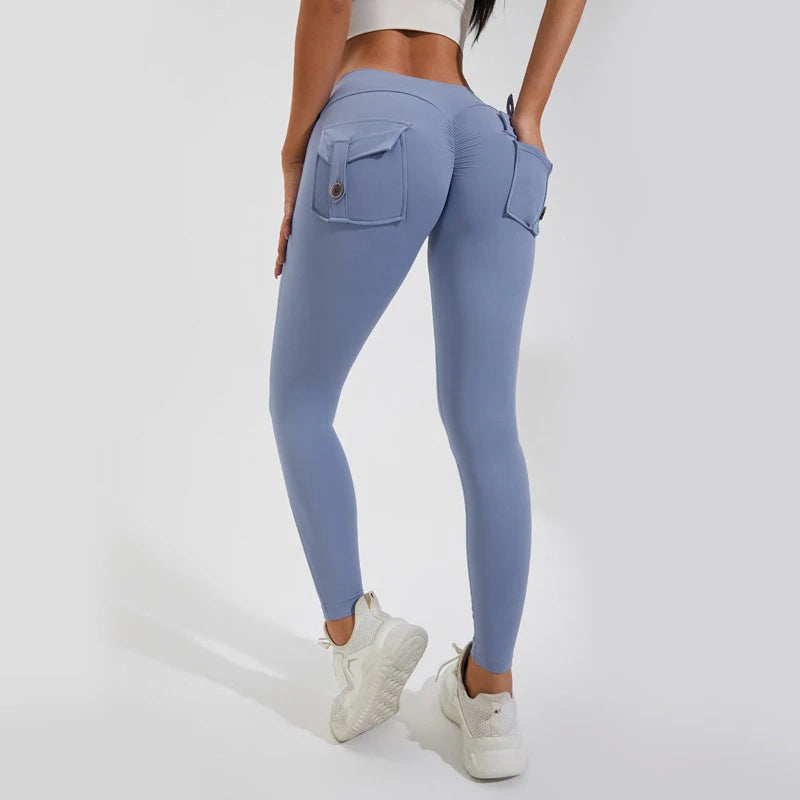 Scrunch Women Button Booty Pocket Sports Yoga Shorts Cycling Jogging Fitness High Waist Squat Proof Gym Active Leggings