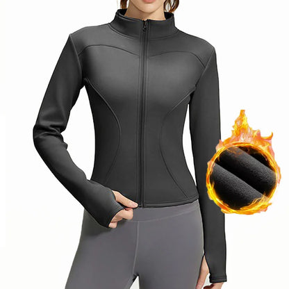 Aiithuug Winter Warm Fleece Slim Fit Jackets Running Jackets Long Sleeve Yoga Slim Fit Jacket Warm Fitness Jogging Jacket