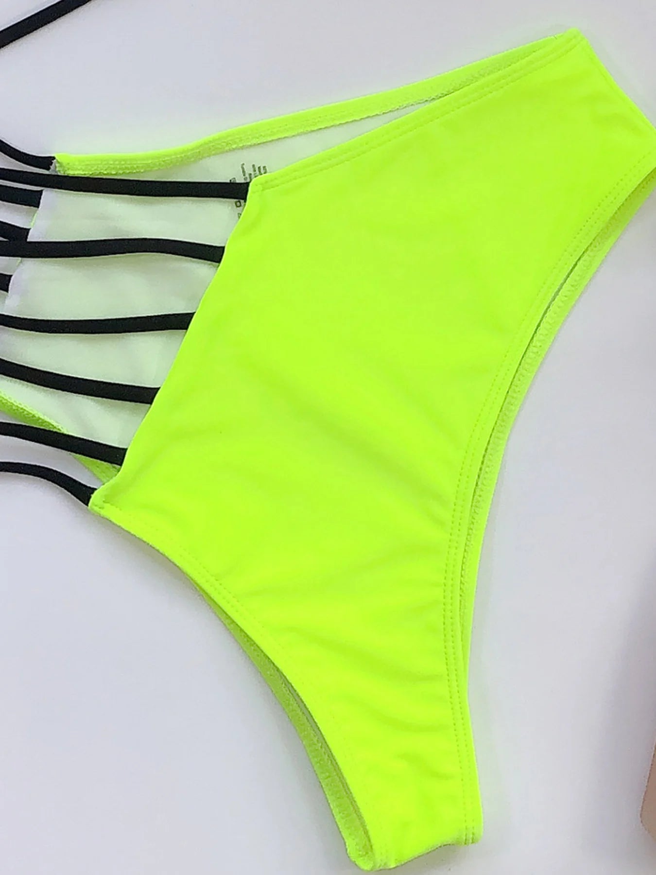 V Neck Print Hollow Bikini Set High Cut Halter Swimsuit For Women Backless Tied 2 Piece Swimwear Bathing Suit