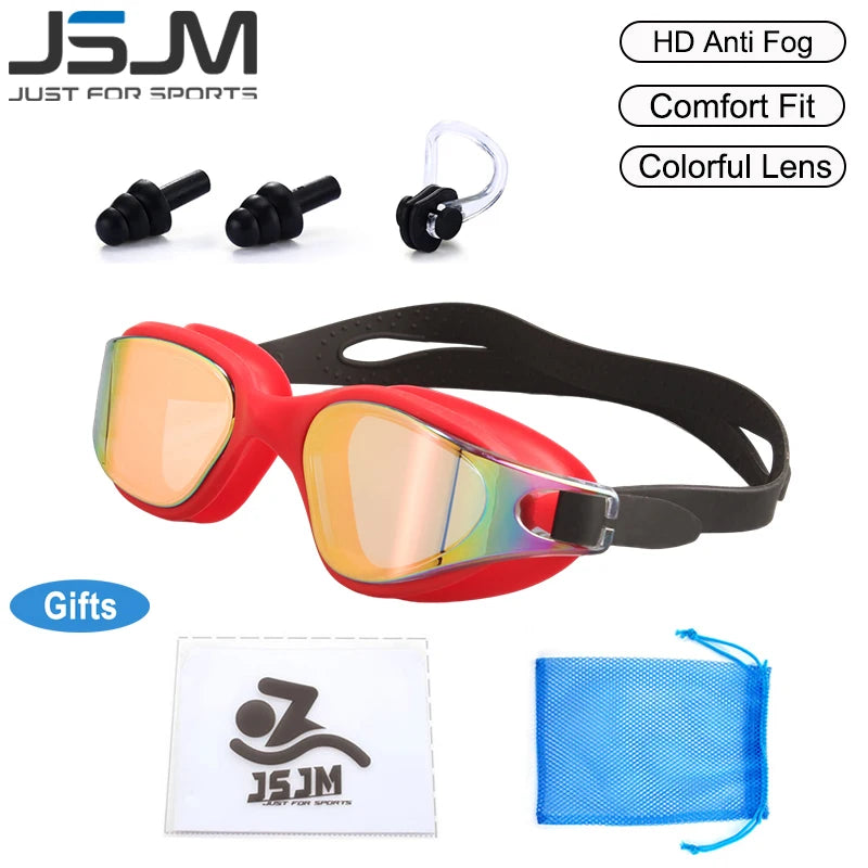 JSJM Swimming Goggles HD Anti-Fog Professional Swimming Glasses Silicone Anti-UV Adjustable Swimming Goggles Adults Unisex