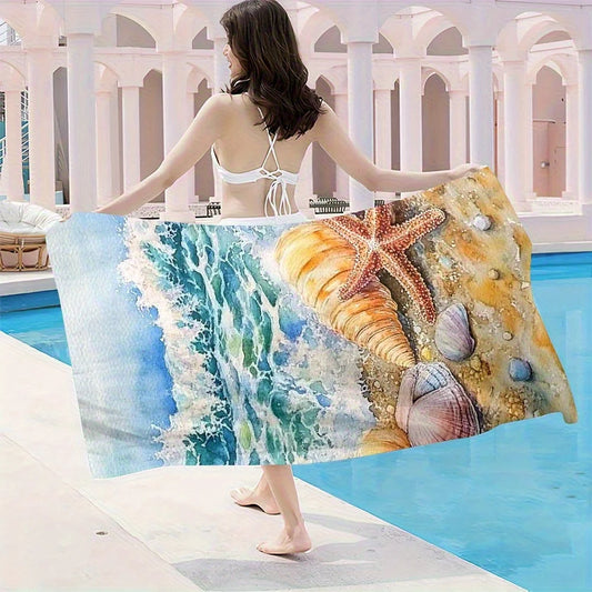 Beach Towel Shell And Wave Pattern Sun Protection And Windproof Suitable For Beach Pool Camping Travel Beach Blanket