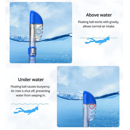 Diving Mask Foldable Anti-Fog Snorkel Mask Set with Full Dry Top System for Free Swim Professional Snorkeling Gear Adults Kids