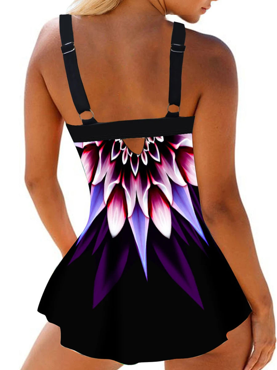 Floral Printed Tankini Two Piece Swimsuit Women Strap Swimwear Female Sports Summer Shorts Bathing Swimming Suit Beachwear