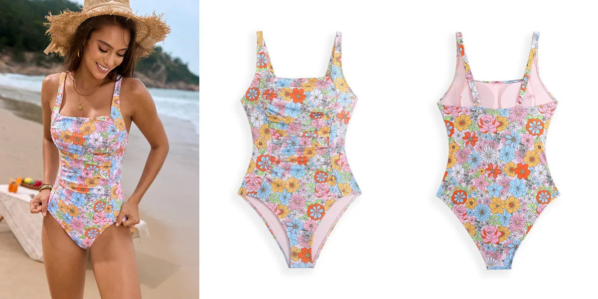Floral One Piece Swimsuits Closed Women's Swimwear Push Up For Swimming Wear Body Bathing Suits Beachwear Pool Bather