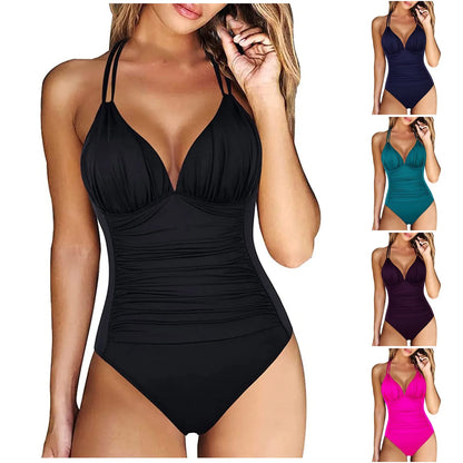 Solid Colours Sexy Female One-Piece Push Up Women Swimsuit Bathing Suit For Pool Beach Wear