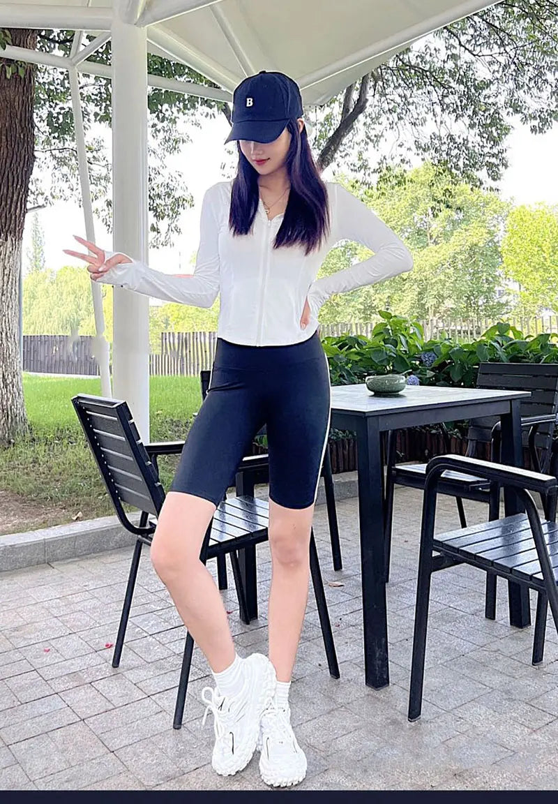 Women Shark Running Short Leggings Summer Side Stripe Sports Biker Shorts High Waist Skinny Seamless Bicycle Shorts