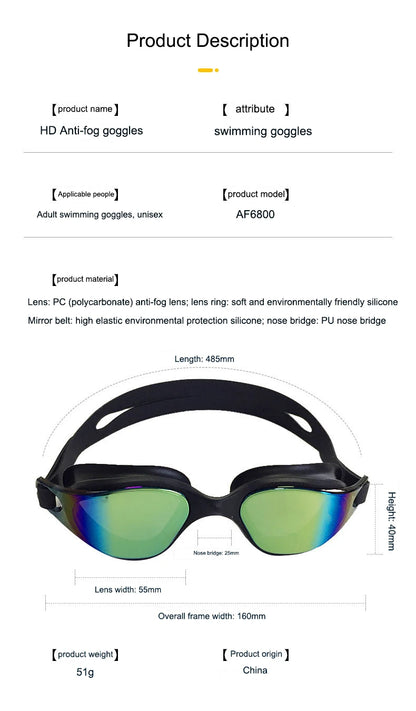 JSJM Swimming Goggles HD Anti-Fog Professional Swimming Glasses Silicone Anti-UV Adjustable Swimming Goggles Adults Unisex