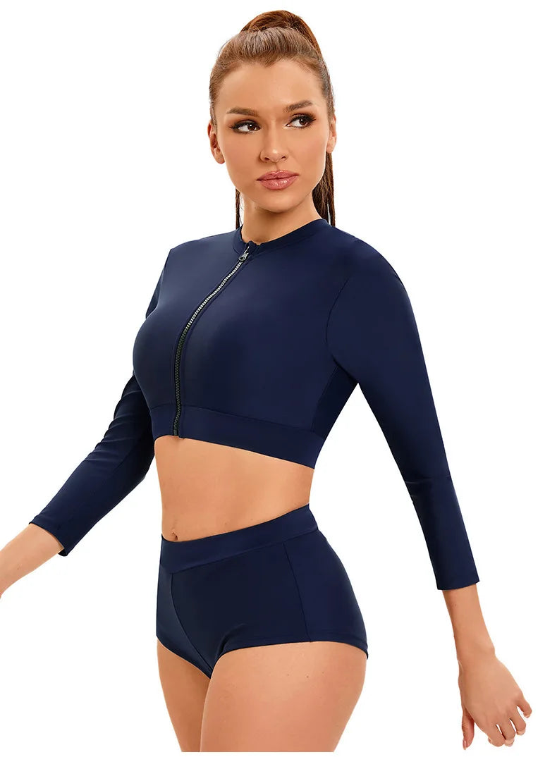 Womems Swimsuits Long Sleeve Two Piece Rash Guard UV Protection Crop Top Bathing Suits for Teen Girls