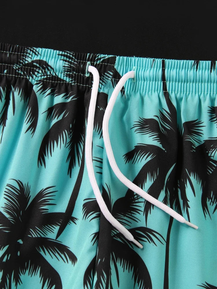Boy Kids Swimsuit Leaves Print Short Sleeve Children Swimwear Summer Two Piece Beach Wear Shorts Bathing Suit Swimming