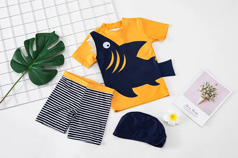 Swimsuit Boys UPF50 Baby Swimwear Shark Dinosaur UV Bathing Suit for Boy 3 Pcs Toddler Surfing Diving Suit Children's Rash Guard