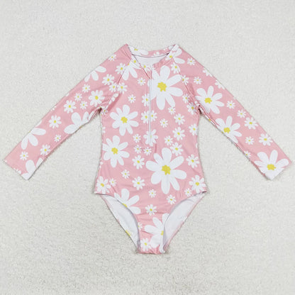 Colourful Designs Baby Girls Swimsuits Long Sleeve One Pieces Swimsuit Summer Fashion Kids Clothes Swimwear Boutique Girls Swim Clothes