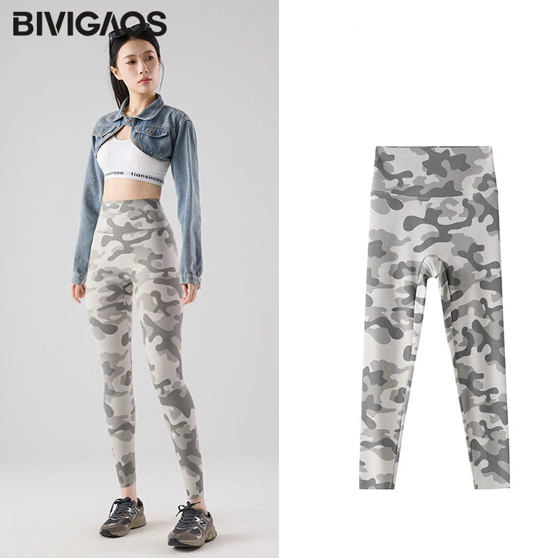 BIVIGAOS Spring Summer Seamless Camouflage Sharkskin Leggings Women Fashion High Waist Casual Sports Tights Fitness Leggings