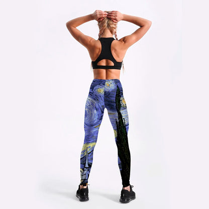 Women's Girl Pant, Van Gogh Art Painting, The Starry Night Prints, Elastic Slim Fitness Workout Leggings, Gym Sport