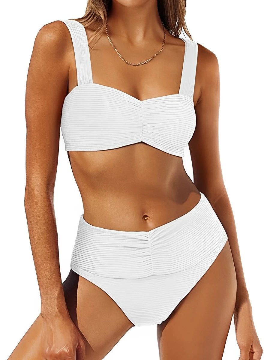 Strappy Bikinis Women High Waist Swimwear Solid Swimsuit Female Beachwear Summer Bathers Bathing Swimming Swim Suit XXL