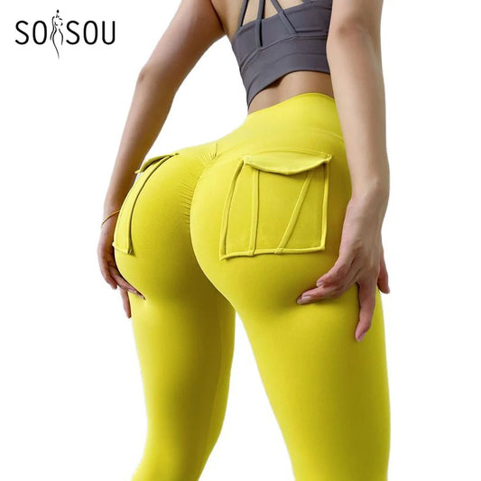 Nylon Leggings Women's Pants Sport Yoga Pants Tight High Waist Elastic Women's Panties Pocket legging