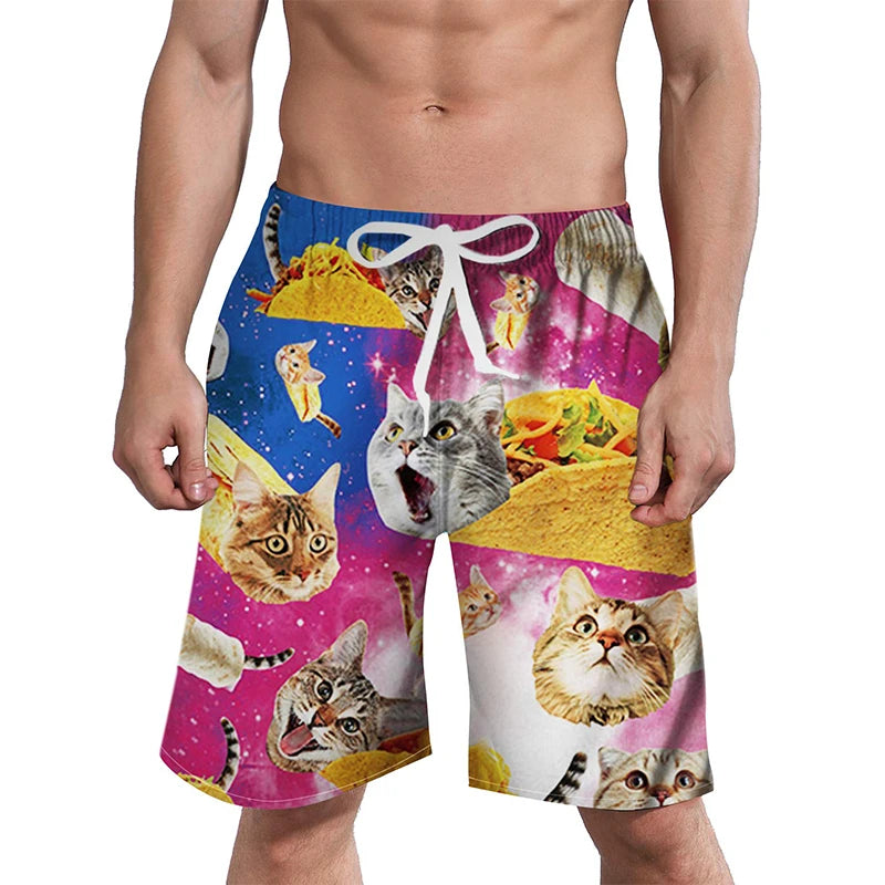 3D Print Quick Dry Swim Trunks For Men Summer Casual Surf Elastic Waist Beach Shorts Men's Drawstring Boardshorts Streetwear