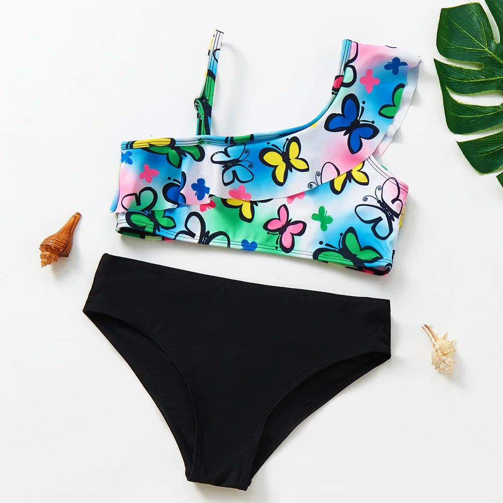 UV Baby Girls Swimsuit Two Piece Swimming Bikinis Ruffles Beach Bathing Suit Tops Shorts Kids Swimwear for Girls 2-10 Years