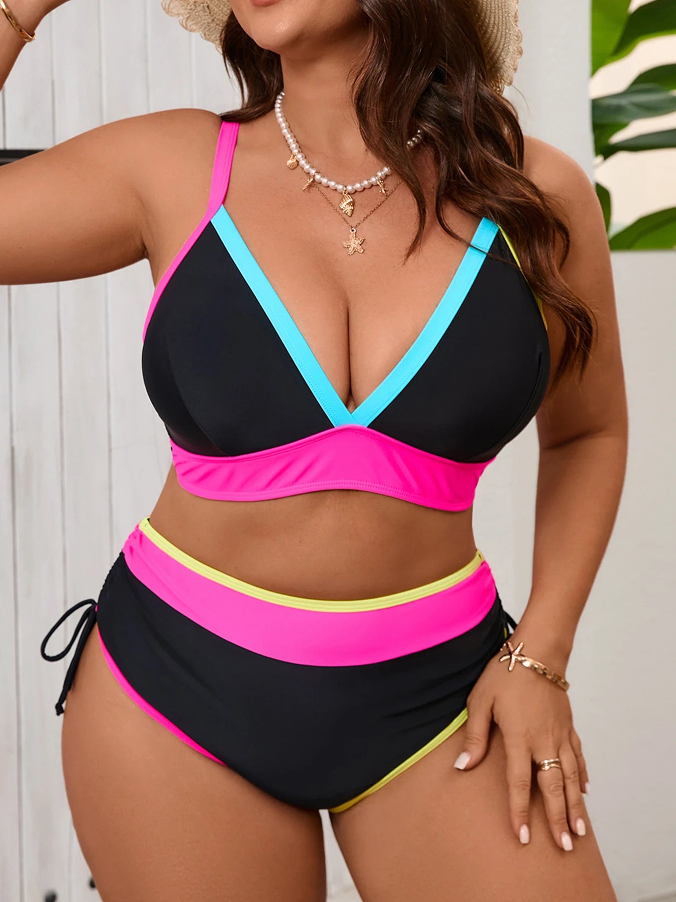 Large Plus Big Size Bikini High Waist Swimsuit Women Two Pieces Triangle Swimwear Female Bathing Swimming Swim Suit 0XL-5XL