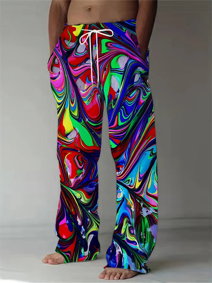 Fashion Men's Casual Pants Vintage Ethnic Print Men's Casual Pants Beach Travel Wide Leg Pants Street Oversized Men's Trousers