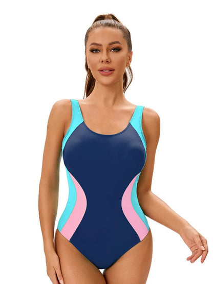 2025 New Surfing Suit Women's One Piece Sports Swimsuit U Neck Backless Conservative Sunscreen Vest Bikini Monokini Swimwear