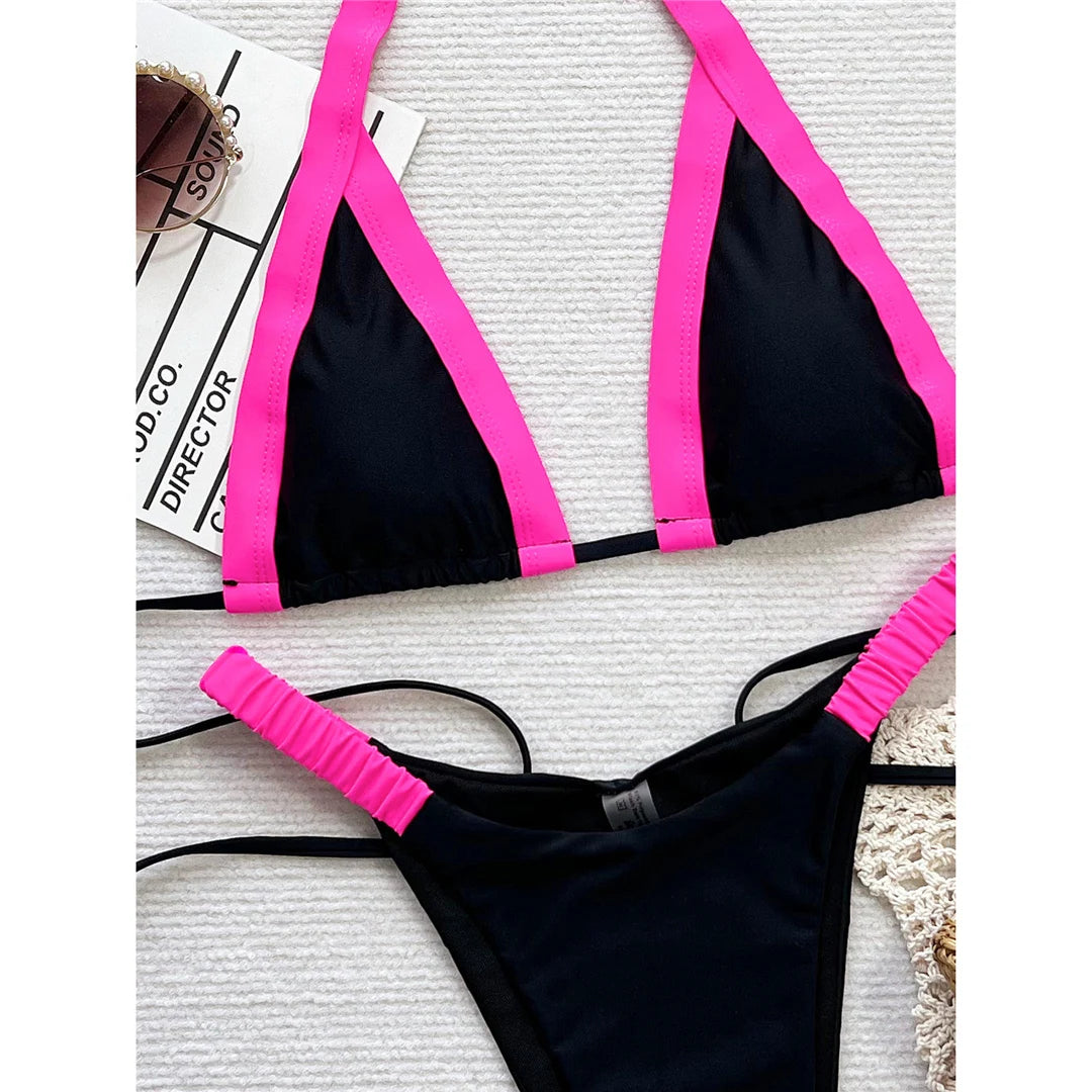 Splicing Halter High Cut Brazilian Bikini Women Swimwear Female Swimsuit Two-pieces Bikini set Bather Bathing Suit Swim