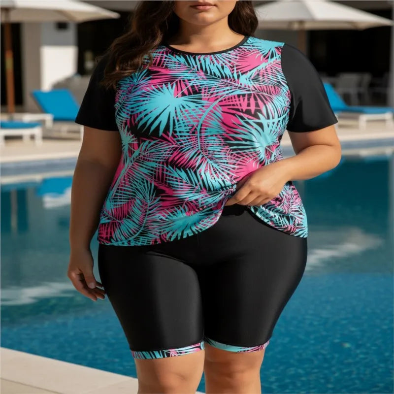 XL-6XL Plus Size Tankini Rash Guard Short Sleeve Women's Push Up Large Size 5XL 6XL Swimsuit Summer Tummy Control Swimwear Tankini Sets