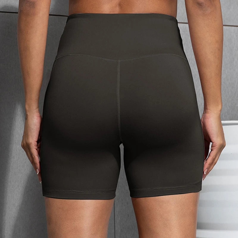 Yoga Shorts with Pockets High Waist Butt Lifting Cycling Tight Elastic Slim Running Fitness Women Shorts Sportswear