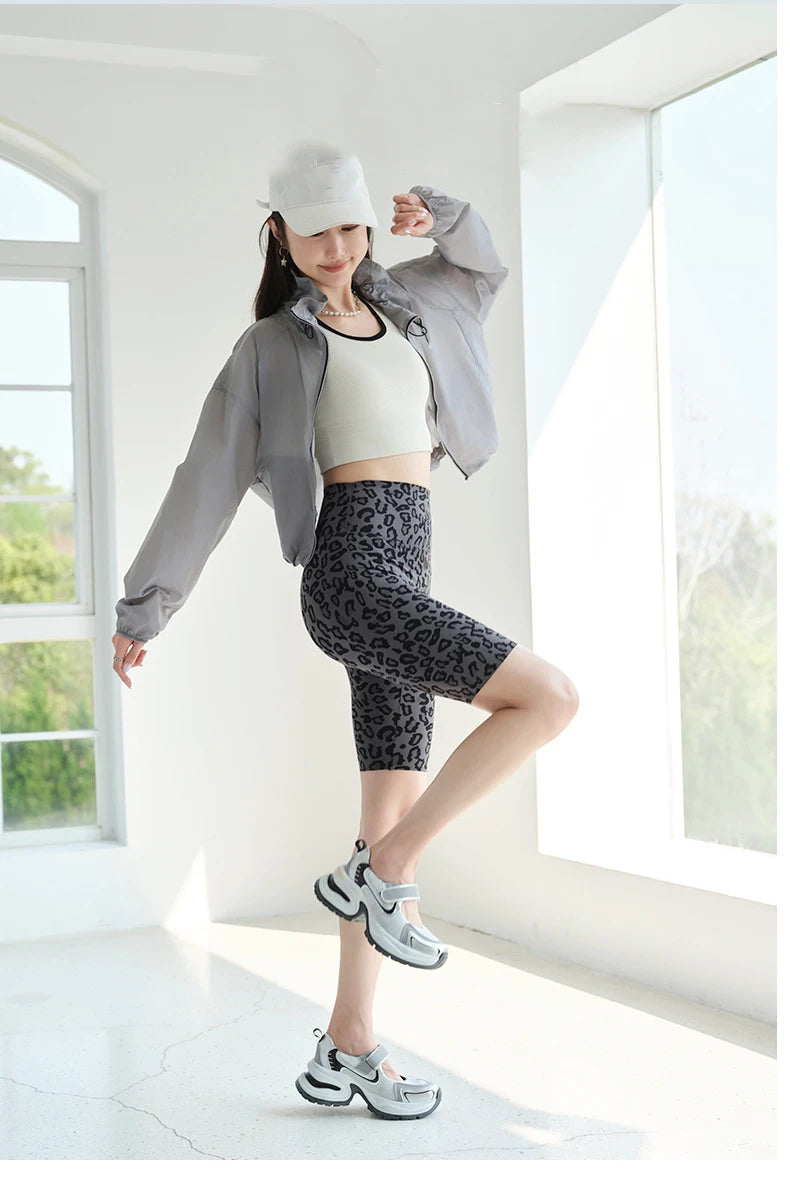 BIVIGAOS Summer Fashion Trend Leopard Print Cycling Shorts Women High Waist Tight Sport Short Leggings Fitness Biker Shorts