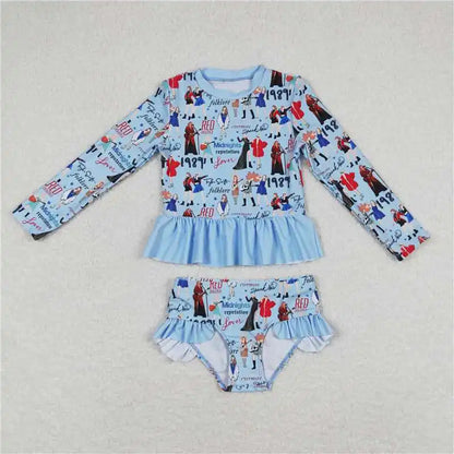 Fashion Baby Girls Swimwear Set Rash Guard Long Sleeve Bathers Kids