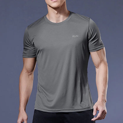 Mens Short Sleeve Sport t Shirt Quick Dry Running t-Shirt Breathable Fitness Shirt Top Ice Silk Gym Football Jerseys Man Clothes