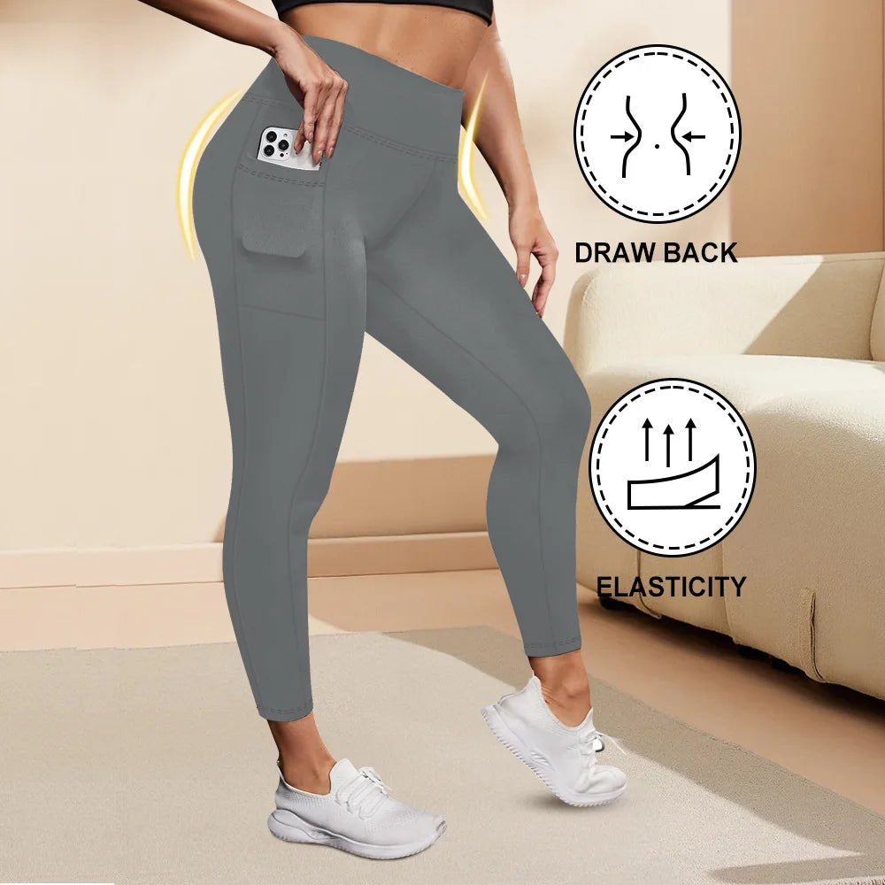 Women's High-Waisted Plus Size Yoga Leggings Butt-Lifting Workout Leggings with Pockets Elastic Activewear for Gym & Running