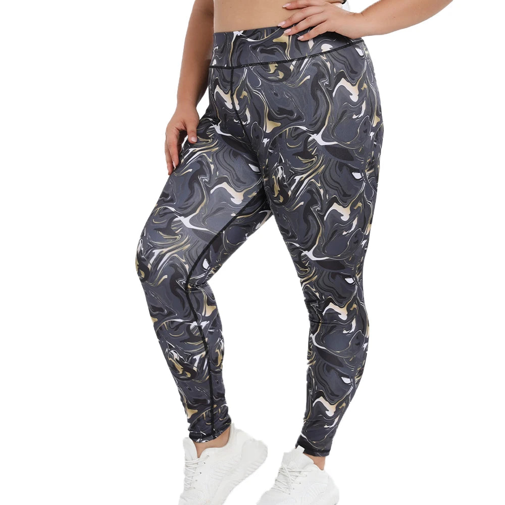 Womens High Waist Yoga Pants Marble Print Leggings Elastic Stretch Fitness Running Trousers Sports Wear For Ladies 0XL-4XL