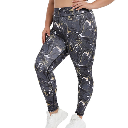 Womens High Waist Yoga Pants Marble Print Leggings Elastic Stretch Fitness Running Trousers Sports Wear For Ladies 0XL-4XL