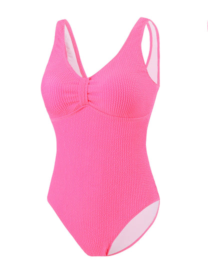 Scoop Neck One Piece Swimsuit Woman Backless Bodysuit Crinkle Swimwear Beach Wear Blue Bathing Suits Ladies Holiday Summer