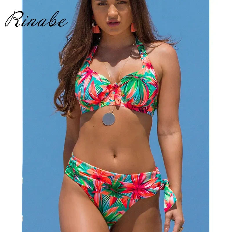 Push Up Bikinis Swimsuit Female Beachwear Floral Print Swimwear Women Bathing Suit High Waist Bikini Sets