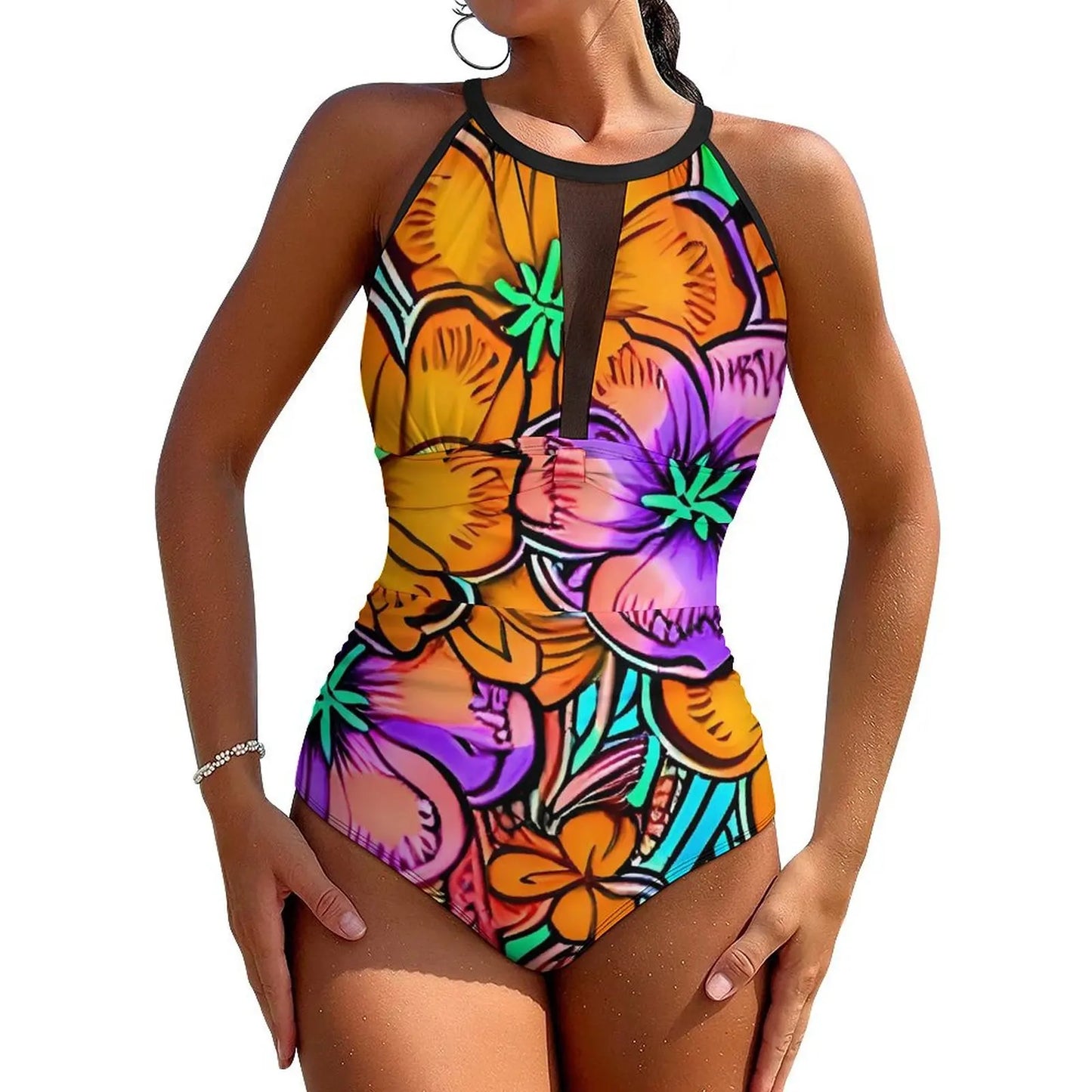 Floral Swimsuit Flower Power Style Swimwear One Piece Design Swimsuits Cut Out Bathing Suits Women Push Up Beach Outfits