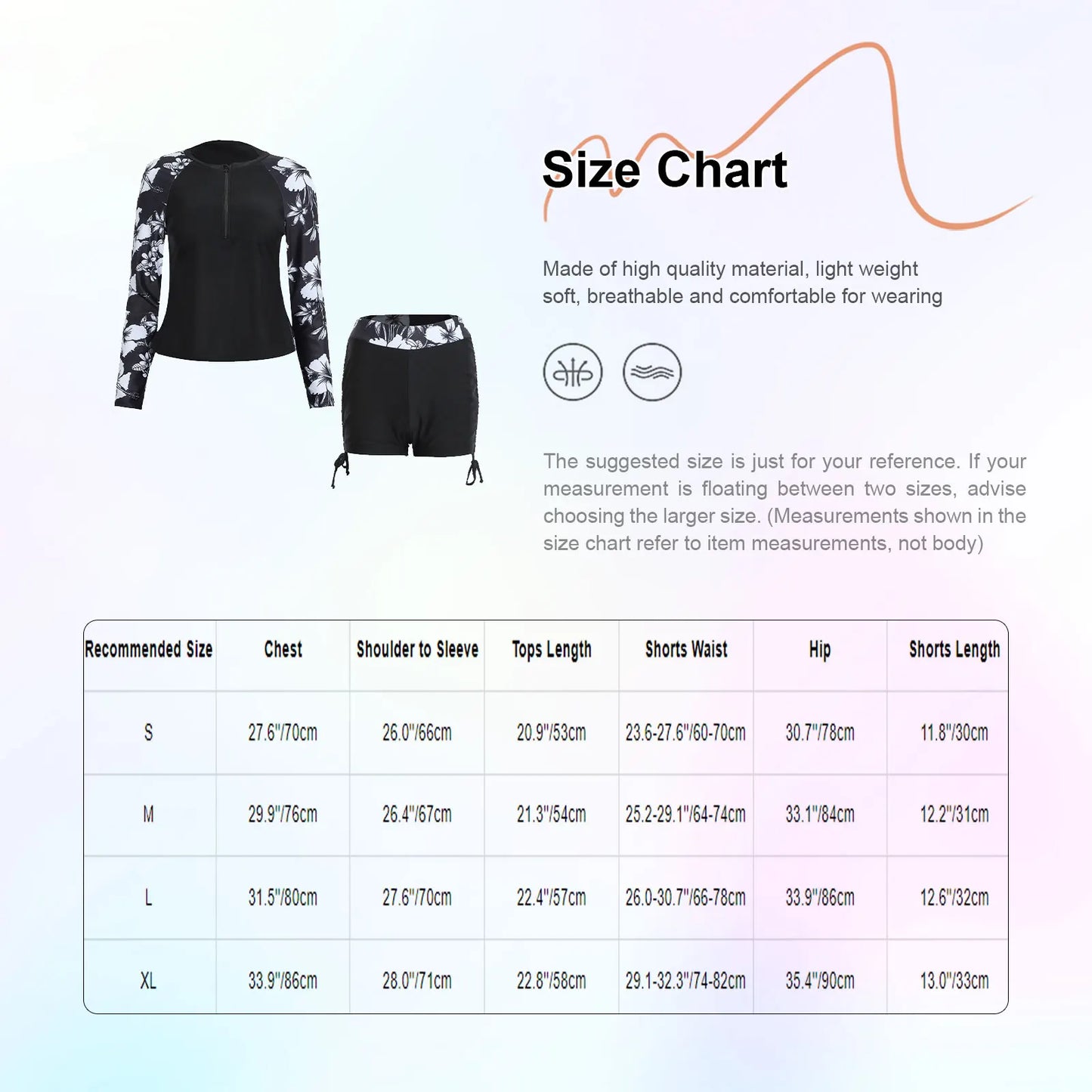 Womens Swimwear Athletic Swim Sets Print Long Sleeve Half Zipper Wireless Chest Pads Top with Side Drawstring Shorts Swimsuit