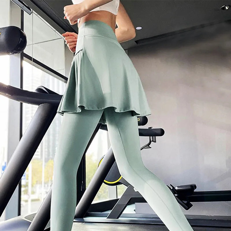 Side Ruched Women Tennis Skirted Leggings with Pockets Capris Yoga Leggings with Skirts Tennis Pickleball Clothing