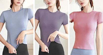 Aiithuug Short Sleeve Yoga Shirts Running Shirt Gym Workout Quick Dry Soft Tops Compress Sports T Shirt Simple Elastic Crop Top