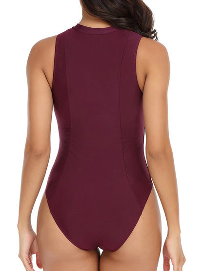 Zipper Sleeveless Swimsuit Female One Piece Swimwear Women Bodysuit Bathers Bathing Swimming Suit Sports Beachwear