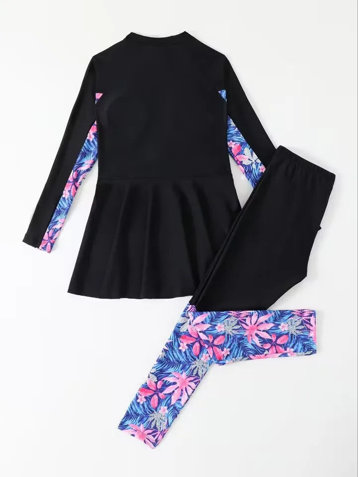 Girls Swimsuit Kids Swimwear Female Long Sleeve Beach Dress & Pants Children's Bathers Bathing Swimming Swim Suit Beachwear