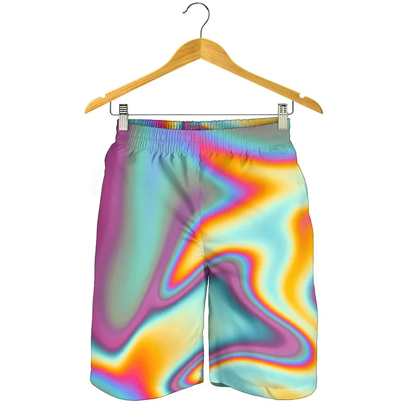 Novelty 3D Mens Rainbow Shorts Men Women Fashion Graffiti Print SwimTrunks Kids Oversized Casual Hawaii Holiday Beach Shorts