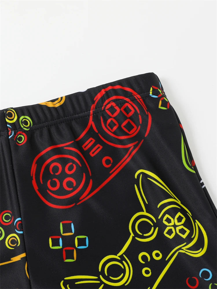 Boy Swimsuit Graffiti Print Short Sleeve Children Swimwear Summer Two Piece Kids Beach Wear Swimming Bathing Suit Boys